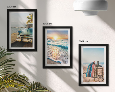 Lot de 3 tableaux Vacances à Miami, coucher de soleil sur la mer
