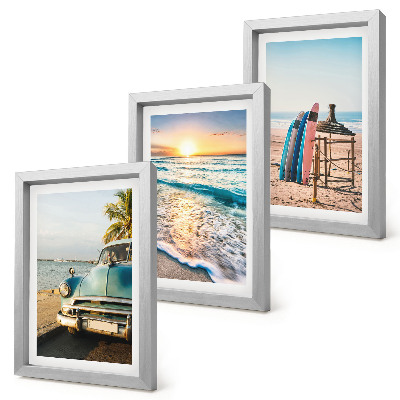 Lot de 3 tableaux Vacances à Miami, coucher de soleil sur la mer