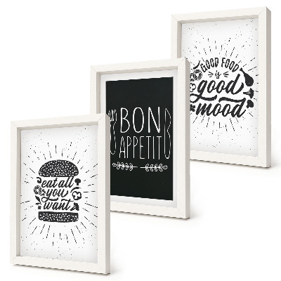 Ensemble de 3 tableaux Graphiques avec des slogans alimentaires et culinaires