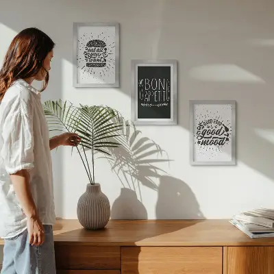 Ensemble de 3 tableaux graphiques avec des slogans sur le thème alimentaire et culinaire