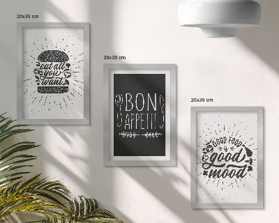 Ensemble de 3 tableaux Graphiques avec des slogans alimentaires et culinaires