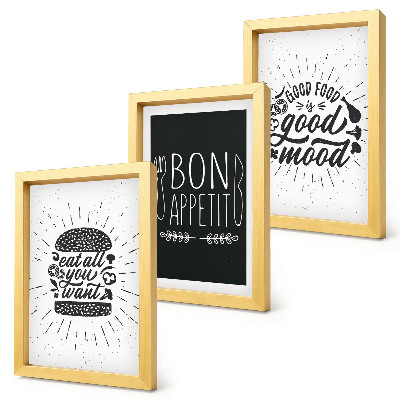 Ensemble de 3 tableaux Graphiques avec des slogans alimentaires et culinaires