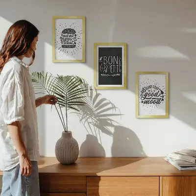 Ensemble de 3 tableaux graphiques avec des slogans sur le thème alimentaire et culinaire