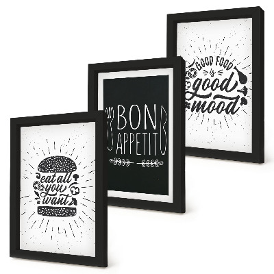 Ensemble de 3 tableaux Graphiques avec des slogans alimentaires et culinaires