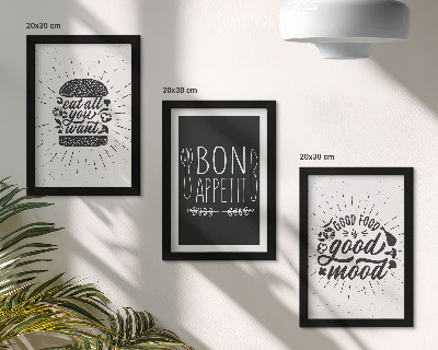 Ensemble de 3 tableaux Graphiques avec des slogans alimentaires et culinaires