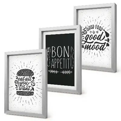 Ensemble de 3 tableaux graphiques avec des slogans sur le thème alimentaire et culinaire