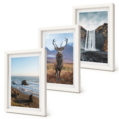 Mur de cadres Paysages de montagne avec une cascade, un cerf et une plage