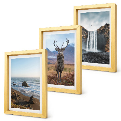 Mur de cadres Paysages de montagne avec une cascade, un cerf et une plage