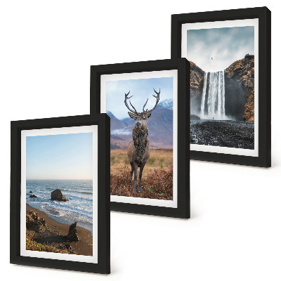 Mur de cadres Paysages de montagne avec une cascade, un cerf et une plage