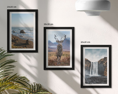 Mur de cadres Paysages de montagne avec une cascade, un cerf et une plage
