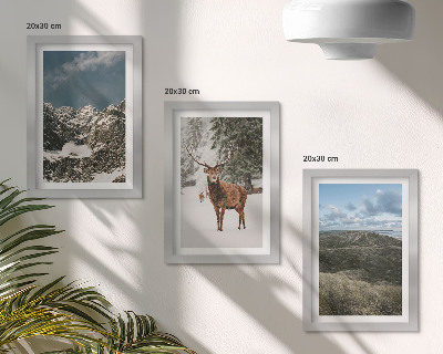 Lot de 3 tableaux Montagnes enneigées, cerfs dans la forêt, paysages