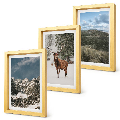 Lot de 3 tableaux Montagnes enneigées, cerfs dans la forêt, paysages
