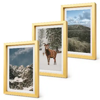 Lot de 3 tableaux représentant des montagnes enneigées et des cerfs dans la forêt