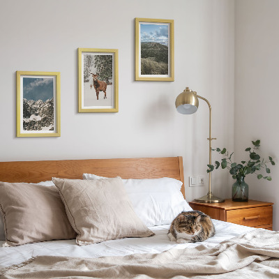 Lot de 3 tableaux Montagnes enneigées, cerfs dans la forêt, paysages