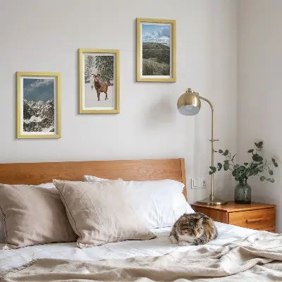 Lot de 3 tableaux représentant des montagnes enneigées et des cerfs dans la forêt