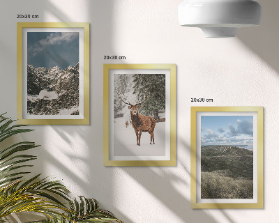 Lot de 3 tableaux Montagnes enneigées, cerfs dans la forêt, paysages