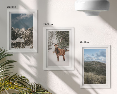 Lot de 3 tableaux Montagnes enneigées, cerfs dans la forêt, paysages