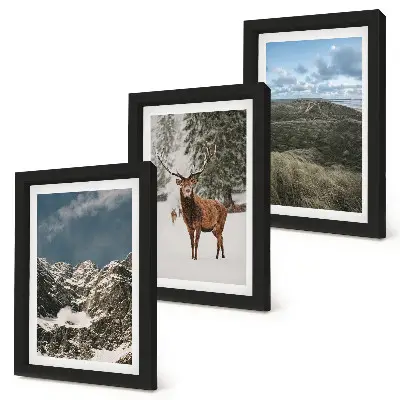 Lot de 3 tableaux représentant des montagnes enneigées et des cerfs dans la forêt
