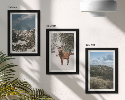 Lot de 3 tableaux Montagnes enneigées, cerfs dans la forêt, paysages