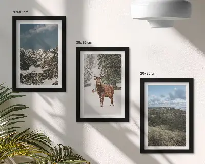 Lot de 3 tableaux représentant des montagnes enneigées et des cerfs dans la forêt
