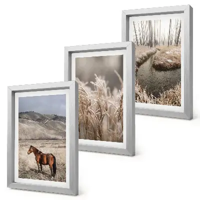 Ensemble de 3 tableaux représentant des chevaux dans un paysage enneigé avec ruisseau
