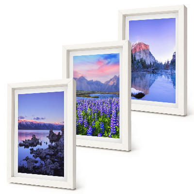 Mur de cadres Paysages de montagne avec eau, ciel et un champ de fleurs