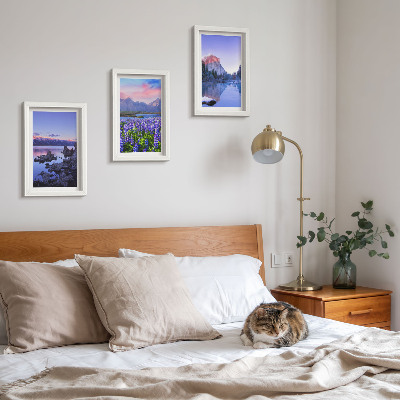 Mur de cadres Paysages de montagne avec eau, ciel et un champ de fleurs