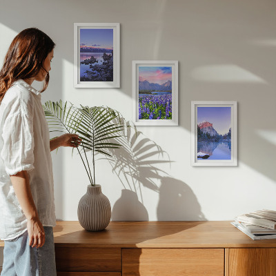 Mur de cadres Paysages de montagne avec eau, ciel et un champ de fleurs