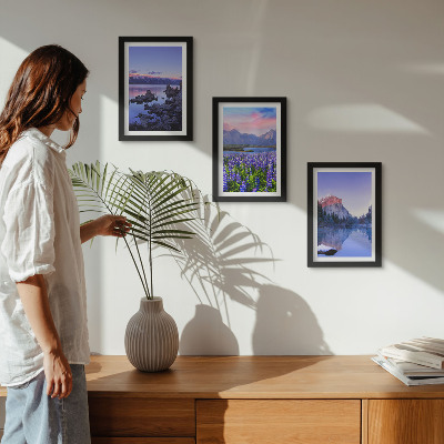Mur de cadres Paysages de montagne avec eau, ciel et un champ de fleurs