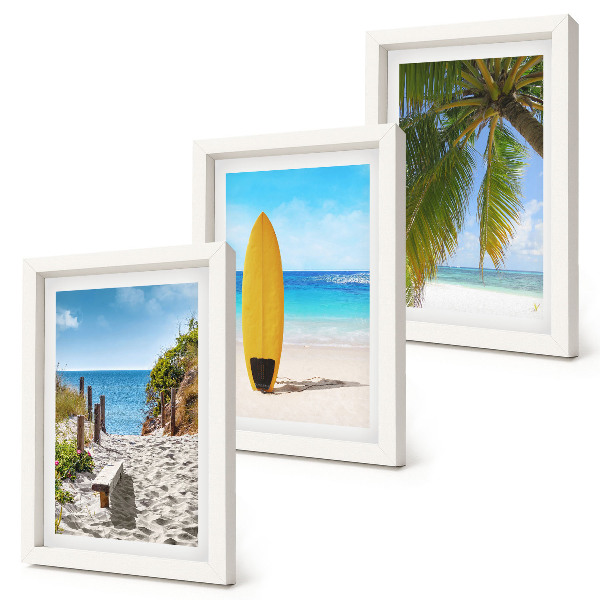 Lot de 3 tableaux Vues de vacances sur la plage, les vagues et les palmiers sous les tropiques