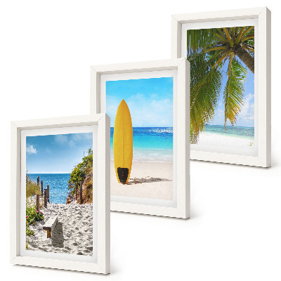 Lot de 3 tableaux Vues de vacances sur la plage, les vagues et les palmiers sous les tropiques