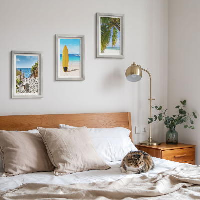 Lot de 3 tableaux Vues de vacances sur la plage, les vagues et les palmiers sous les tropiques