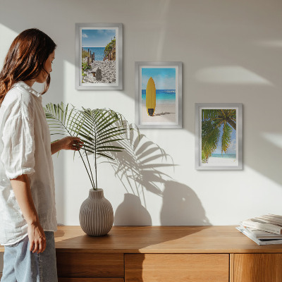 Lot de 3 tableaux Vues de vacances sur la plage, les vagues et les palmiers sous les tropiques