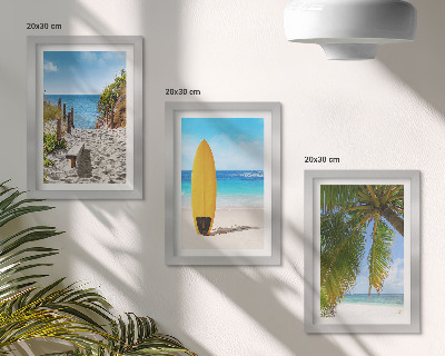 Lot de 3 tableaux Vues de vacances sur la plage, les vagues et les palmiers sous les tropiques