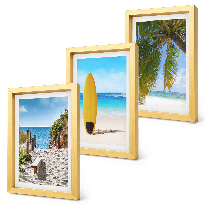 Lot de 3 tableaux Vues de vacances sur la plage, les vagues et les palmiers sous les tropiques