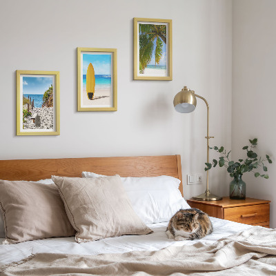 Lot de 3 tableaux Vues de vacances sur la plage, les vagues et les palmiers sous les tropiques
