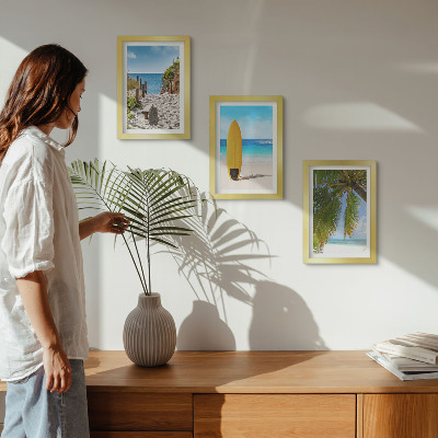Lot de 3 tableaux Vues de vacances sur la plage, les vagues et les palmiers sous les tropiques