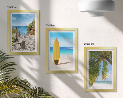 Lot de 3 tableaux Vues de vacances sur la plage, les vagues et les palmiers sous les tropiques