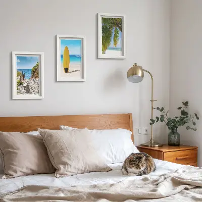 Lot de 3 tableaux vues de vacances sur la plage avec vagues et palmiers tropicaux