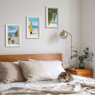 Lot de 3 tableaux Vues de vacances sur la plage, les vagues et les palmiers sous les tropiques