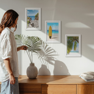 Lot de 3 tableaux Vues de vacances sur la plage, les vagues et les palmiers sous les tropiques