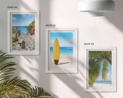 Lot de 3 tableaux Vues de vacances sur la plage, les vagues et les palmiers sous les tropiques
