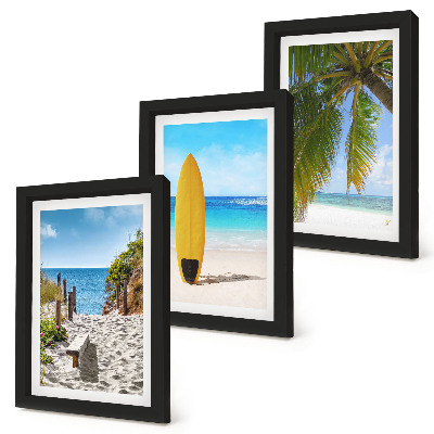 Lot de 3 tableaux Vues de vacances sur la plage, les vagues et les palmiers sous les tropiques