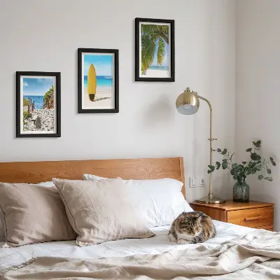 Lot de 3 tableaux vues de vacances sur la plage avec vagues et palmiers tropicaux