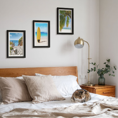 Lot de 3 tableaux Vues de vacances sur la plage, les vagues et les palmiers sous les tropiques