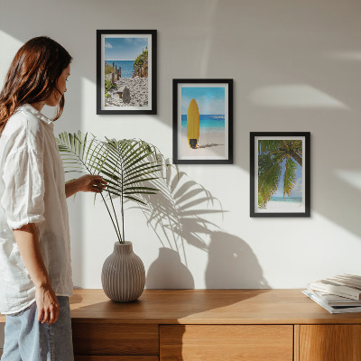 Lot de 3 tableaux Vues de vacances sur la plage, les vagues et les palmiers sous les tropiques