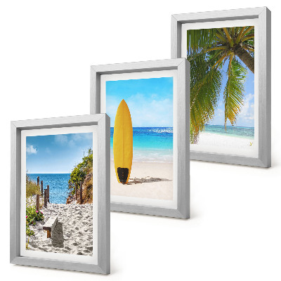 Lot de 3 tableaux Vues de vacances sur la plage, les vagues et les palmiers sous les tropiques
