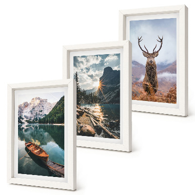 Mur de cadres Lac de montagne, bateau, coucher de soleil, cerfs en pleine nature