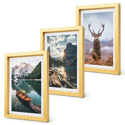 Mur de cadres Lac de montagne, bateau, coucher de soleil, cerfs en pleine nature