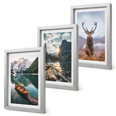 Mur de cadres Lac de montagne, bateau, coucher de soleil, cerfs en pleine nature